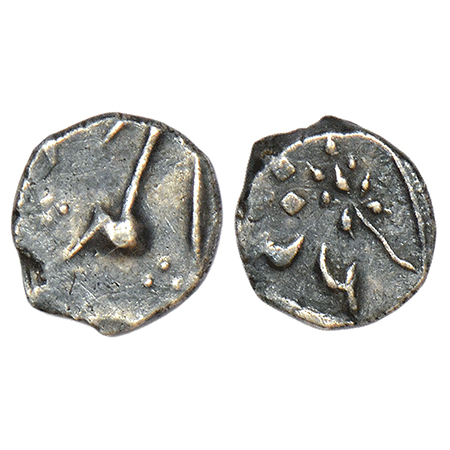 Ahmad Shah Bahadur (1748-1754 AD), silver 1/32 rupee, struck at Khujista Bunyad (Aurangaba