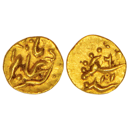 Alamgir II (1754-1759 AD), gold ½ fanam, Siddhaut mint, AH 116x, ruler's name on obverse a