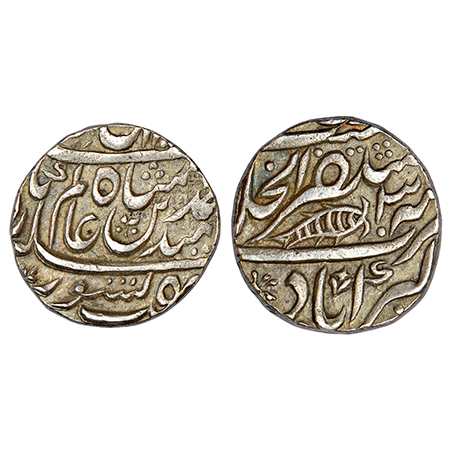 Maratha Confederacy, silver rupee, Mustaqir ul-Khilafat Akbarabad mint, in the name of Sha