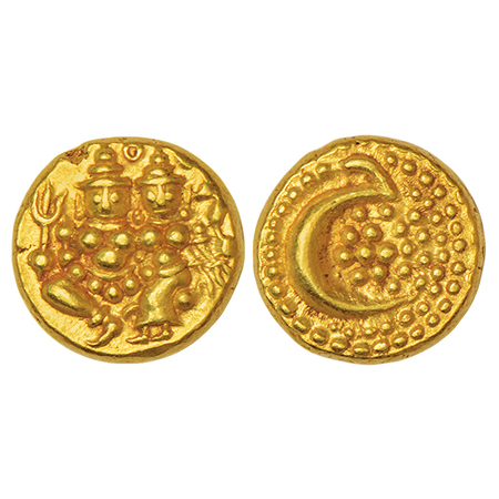 Mysore, Haidar Ali (1761-1782 AD), gold pagoda, KM 15, 3.43g. Obv: Shiva and Parvati seate