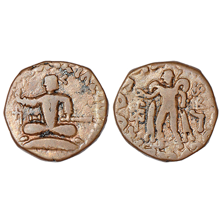 Indo-Scythians - copper unit of Azes (c.45-12 BC), ISCH 107.11, 8.68g. Obv: king seated cr
