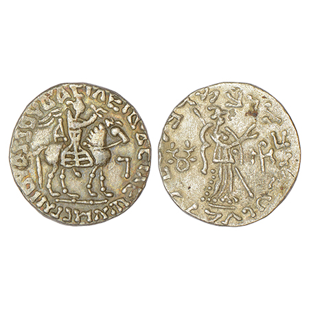 Indo-Scythians, Apracharajas of Bajaur - silver tetradrachm, attributed to Vijayamitra, po