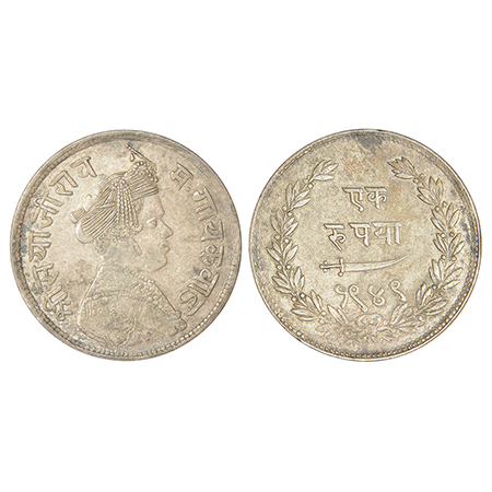 Baroda, Sayaji Rao III (1875-1938 AD), silver rupee, VS 1949, KM Y36, 11.30g. Obv: Portrai