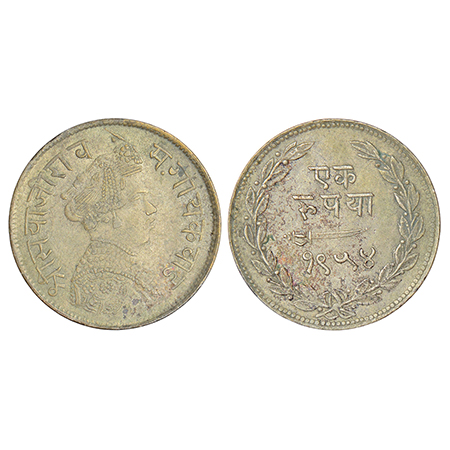 Baroda, Sayaji Rao III (1875-1938 AD), silver rupee, VS 1954, KM Y36a, 11.32g. Obv: Portra