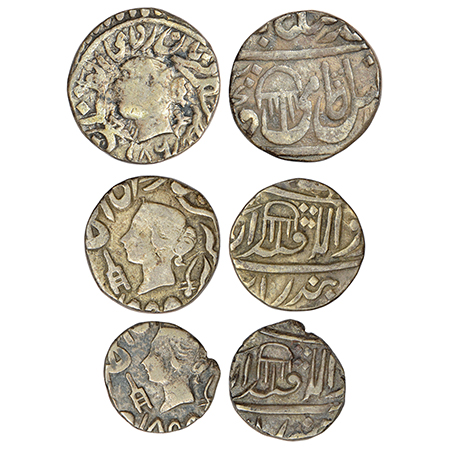 Bindraban, set of 3 silver coins, in the name of Queen Victoria, 1x rupee, 'Fazl Hami-din'