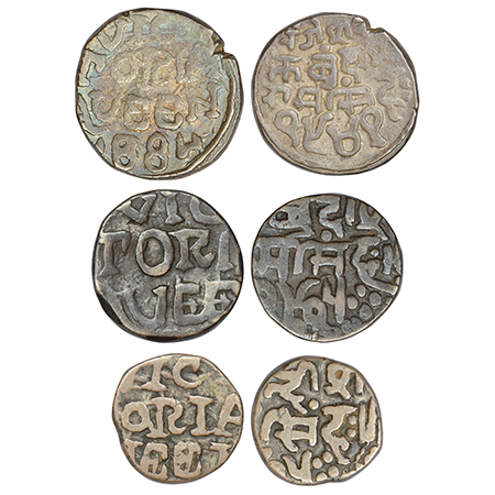 Bundi, Ram Singh (1824-1889 AD), set of 3 silver coins, with the name of Queen Victoria, 1