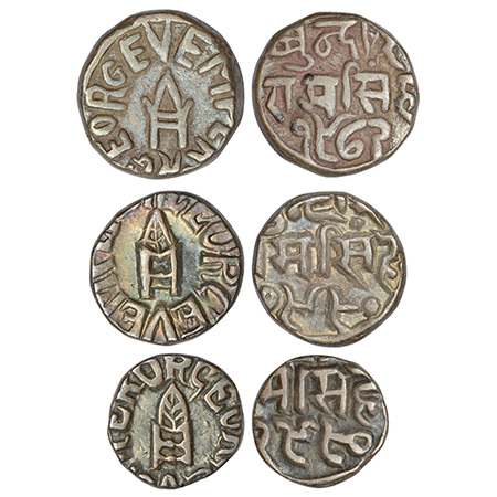 Bundi, Raghubir Singh (1889-1927 AD), set of 3 silver coins, with the name of George V, 1x