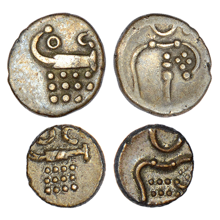 Cochin, British Protectorate, silver coins (2), 1x 2 puttuns, KM 2, 1.05g and 1x puttun, K