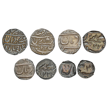 Jaisalmer, Ranjit Singh (1846-1864 AD), set of 4 silver coins, rupee, KM 34, 10.55g; ½ rup