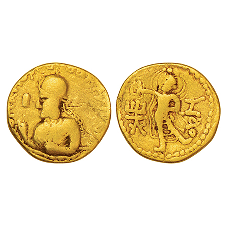 Kushan Empire, Huvishka (c.151-190 AD), gold dinar, 'MAO' (Moon god) type, Gobl 148, 7.74g