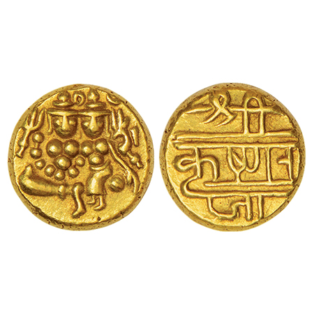 Mysore, Krishnaraja Wodeyar (1799-1868 AD), gold pagoda, KM C210, 3.42g. Obv: Shiva Parvat