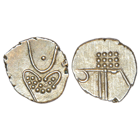 Travancore, Rama Varma V (1880-1885 AD), silver viraraya fanam, ND (1881), KM 29, 0.38g. E