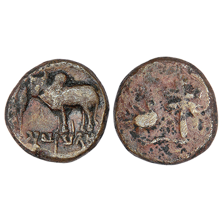 Ayodhya - Ancient Saketa region - monarchical die-struck copper coin of Ayumitra (c.200-30