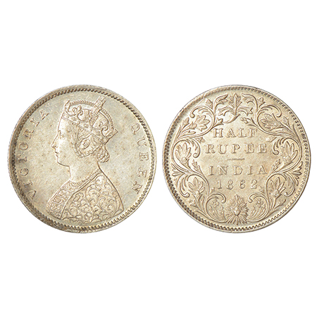 Victoria Queen, silver ½ rupee, 1862, Bombay mint, B1/II, round pearls in the crown, PR 25