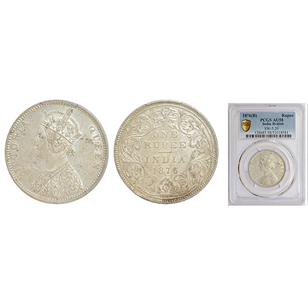 Victoria Queen, silver rupee, 1876, Bombay mint, A2/II/dot, PR 147; GK 430. PCGS AU58, Rar