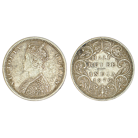 Victoria Queen, silver ½ rupee, 1876, Bombay mint, B2/II/dot, PR 287; GK 606, 5.78g. Good 