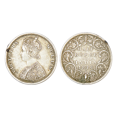 Victoria Queen, silver ½ rupee, 1876, Bombay mint, B2/II/dot, PR 287; GK 606, 5.68g. Black
