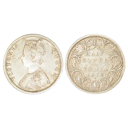 Victoria Queen, silver ½ rupee, 1876, Bombay mint, B2/II/dot, PR 287; GK 606, 5.62g. Very 