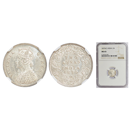 Victoria Queen, silver 2 annas, 1875, Calcutta/Bombay mint, A/I/no mint mark. A well-prese