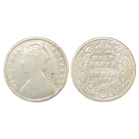 Victoria Empress, silver ½ rupee, 1878, Calcutta mint, A/I/no mint mark, PR 262; GK 612, 5
