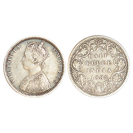 Victoria Empress, silver ½ rupee, 1882, Bombay mint, B2/II/dot, PR 290; GK 618, 5.65g. Ver