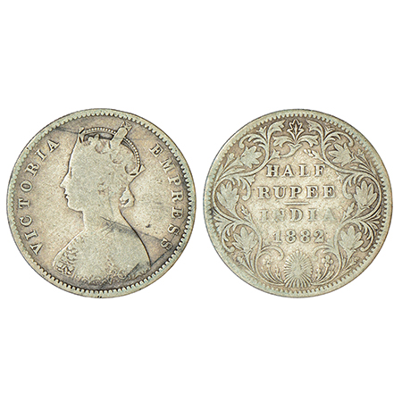 Victoria Empress, silver ½ rupee, 1882, Bombay mint, A/II/dot, PR 291; GK 620, 5.58g. Fine
