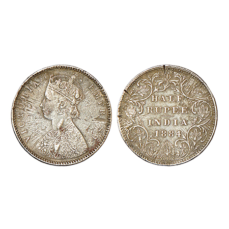 Victoria Empress, silver ½ rupee, 1884, Bombay mint, A/II/dot, PR 292; GK 625, 5.52g. Sunb