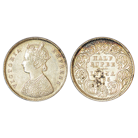 Victoria Empress, silver ½ rupee, 1885, Calcutta mint, A/I/'C' incused, PR 269; GK 632, 5.