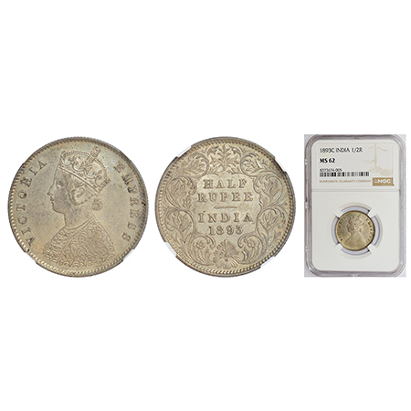 Victoria Empress, silver ½ rupee, 1893, Calcutta mint, A/I/'C' incused, PR 277; GK 649. A 