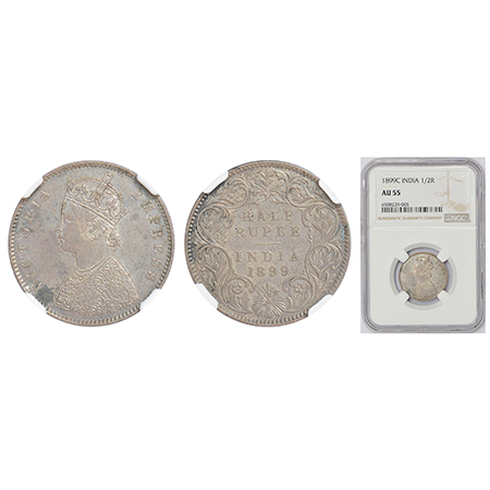 Victoria Empress, silver ½ rupee, 1899, Calcutta mint, A/I/'C' incused, PR 282; GK 663. At