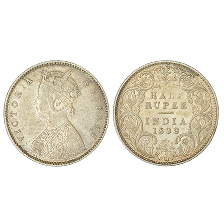 Victoria Empress, silver ½ rupee, 1899, Bombay mint, A/I/'B' incused (inverted), PR 307; G