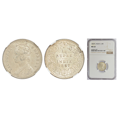 Victoria Empress, silver ¼ rupee, 1887, Calcutta mint, C/II/'C' incused, PR 392; GK 710. N