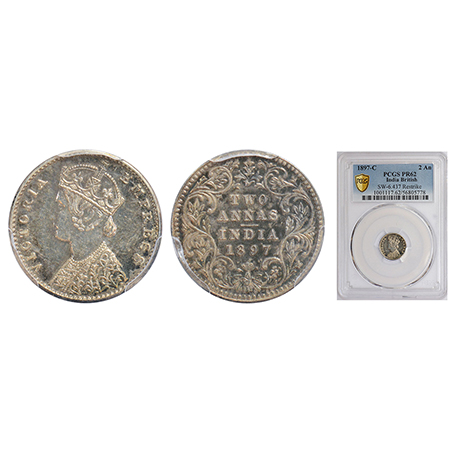 Victoria Empress, re-strike, silver 2 annas, 1897, Calcutta mint, B/II/'C' incused, PR 512