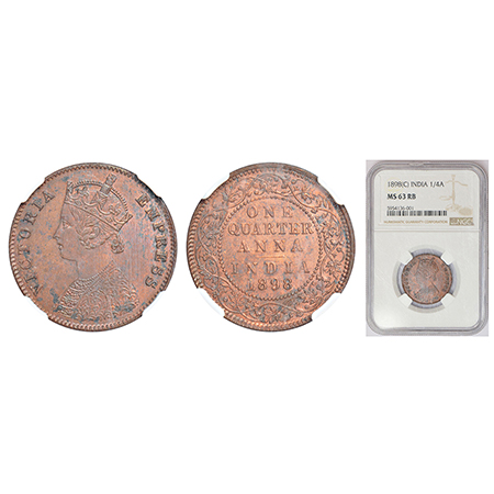 Victoria Empress, copper ¼ anna, 1898, Calcutta mint, B/II/no mint mark, PR 631; GK 857. N