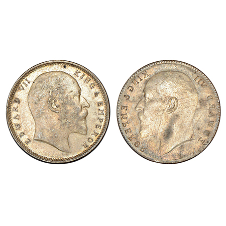 Edward VII, silver rupee, ND (1903-1910 AD), obverse part full brockage (Lakhi) with compl