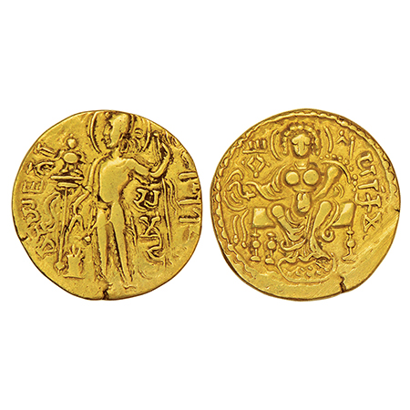 Gupta Empire, gold dinar of Samudra Gupta (350-375 AD), 'Standard/Javelin' type, S. Kumar 