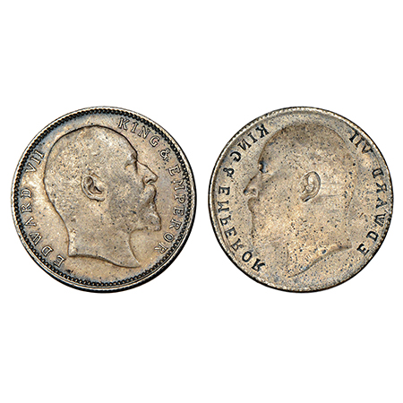 Edward VII, silver rupee, ND (1903-1910 AD), obverse part full brockage (Lakhi) with compl