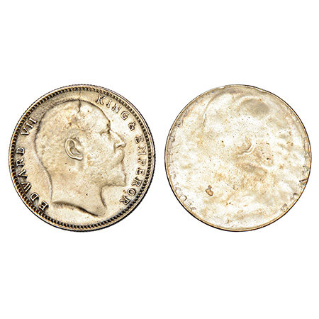 Edward VII, silver rupee, ND (1903-1910 AD), obverse part full brockage (Lakhi) with die i