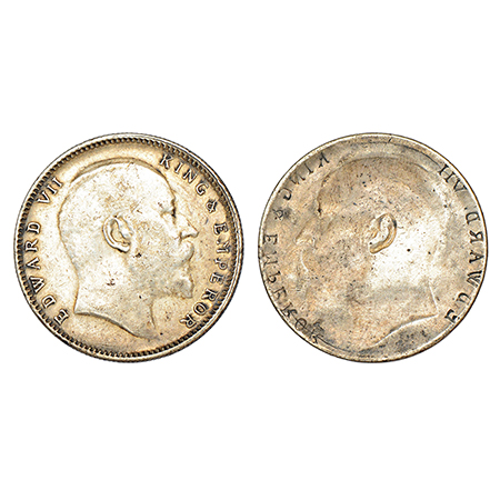 Edward VII, silver rupee, ND (1903-1910 AD), obverse part full brockage (Lakhi) with die i