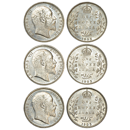 Edward VII, silver rupee (3), 1903, Bombay mint, 'B' incused, no dot, PR 199; GK 927. (3 c