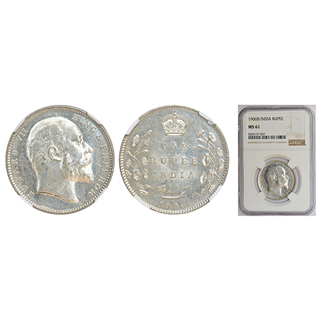 Edward VII, silver rupee, 1906, Bombay mint, 'B' incused and dot, PR 202; GK 940. NGC MS61