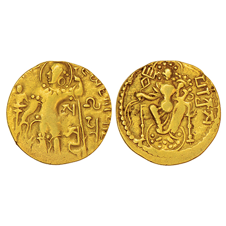 Gupta Empire, gold dinar of Samudra Gupta (350-375 AD), 'Standard/Javelin' type, S. Kumar 