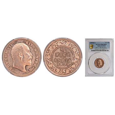 Edward VII, Proof re-strike, copper ½ pice, 1904, Calcutta mint, no mint mark, S&W 7.186. 