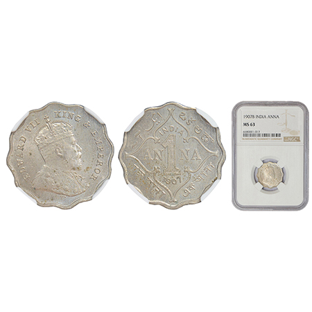 Edward VII, cupro-nickel 1 anna, 1907, Bombay mint, 'B' incused, PR 926; GK 990. NGC MS63,