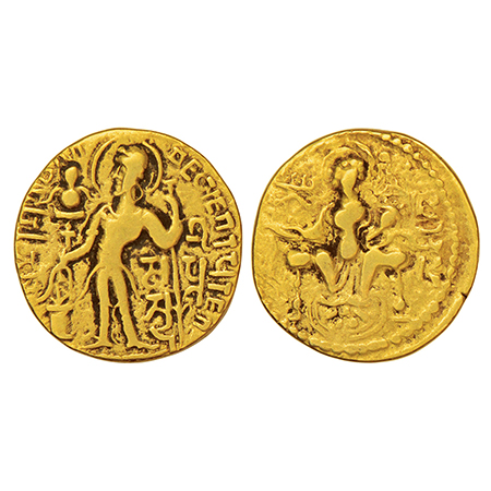 Gupta Empire, gold dinar of Samudra Gupta (350-375 AD), 'Standard/Javelin' type, S. Kumar 