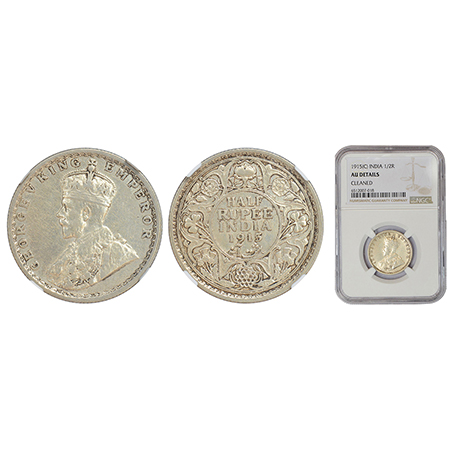 George V, silver ½ rupee, 1915, Calcutta mint, no dot, PR 322; GK 1052. NGC AU Details Cle