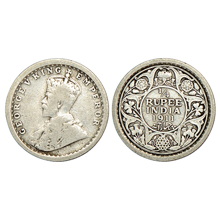 George V, silver ¼ rupee, 1911, Calcutta mint, no dot, pig type, PR 440; GK 1080, 2.82g. V
