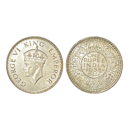 George VI, silver rupee, 1938, Bombay mint, A/I/dot, PR 234; GK 1255, 11.66g. Mint state, 