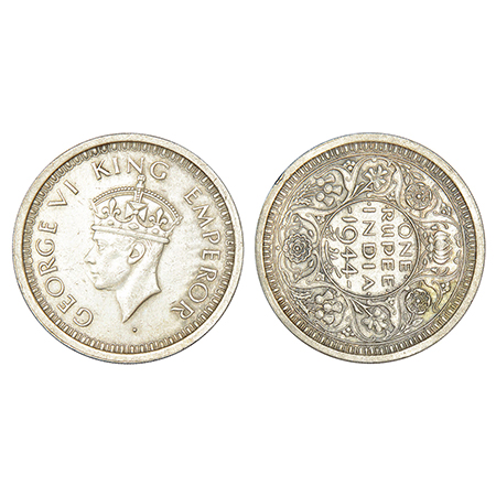 George VI, half silver rupee, 1944, Bombay mint, D/II/dot, PR 245; GK 1280, 11.58g. Die-ax