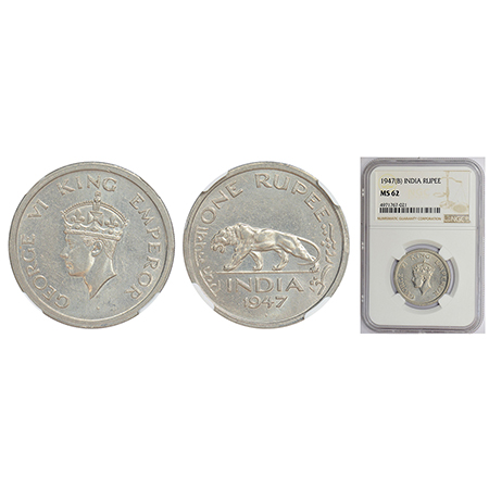 George VI, nickel rupee, 1947, Bombay mint, E/IV/diamond, PR 865; GK 1291-1292. NGC MS62, 